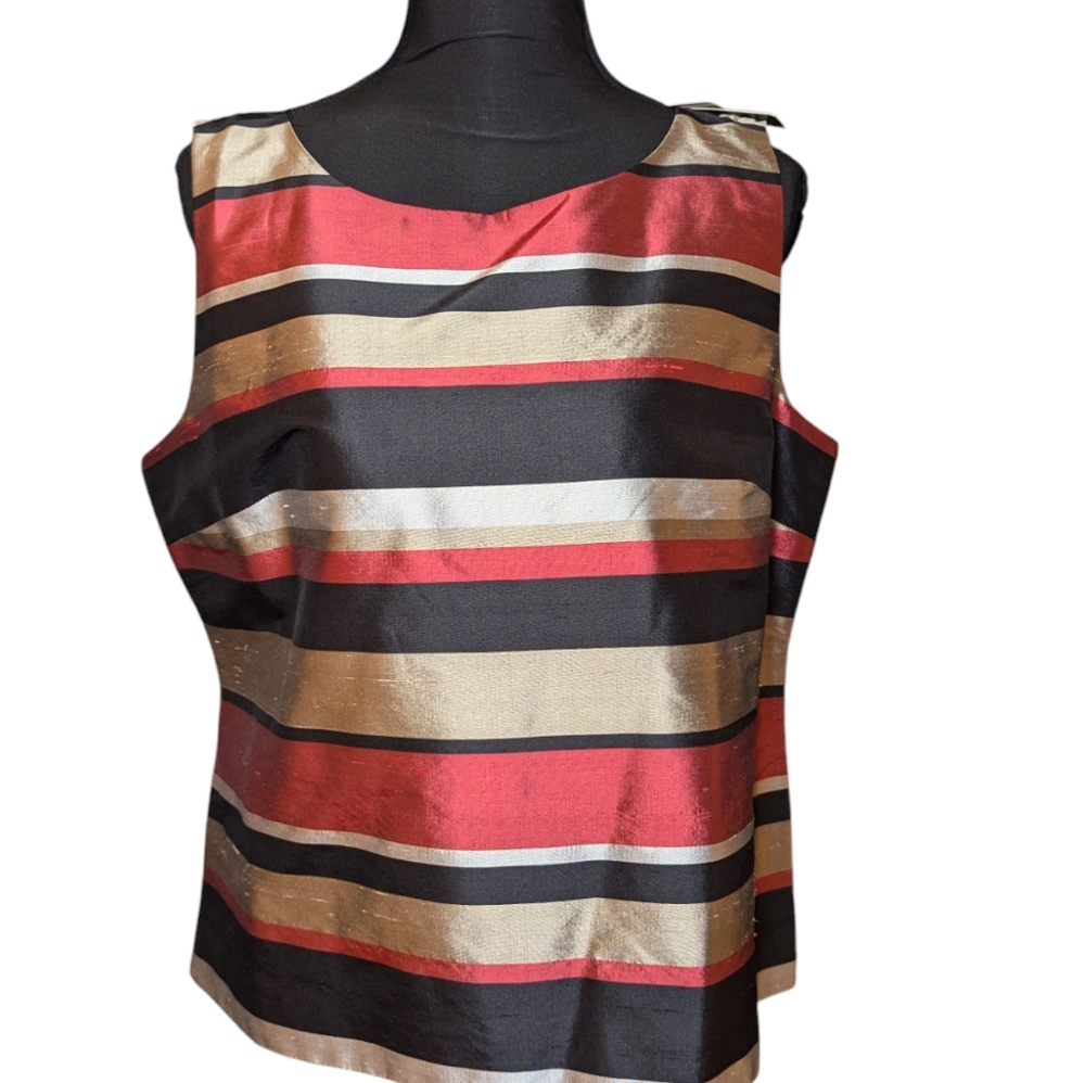 Talbots 100 % silk petite fully lined 16p sleeveless striped blouse